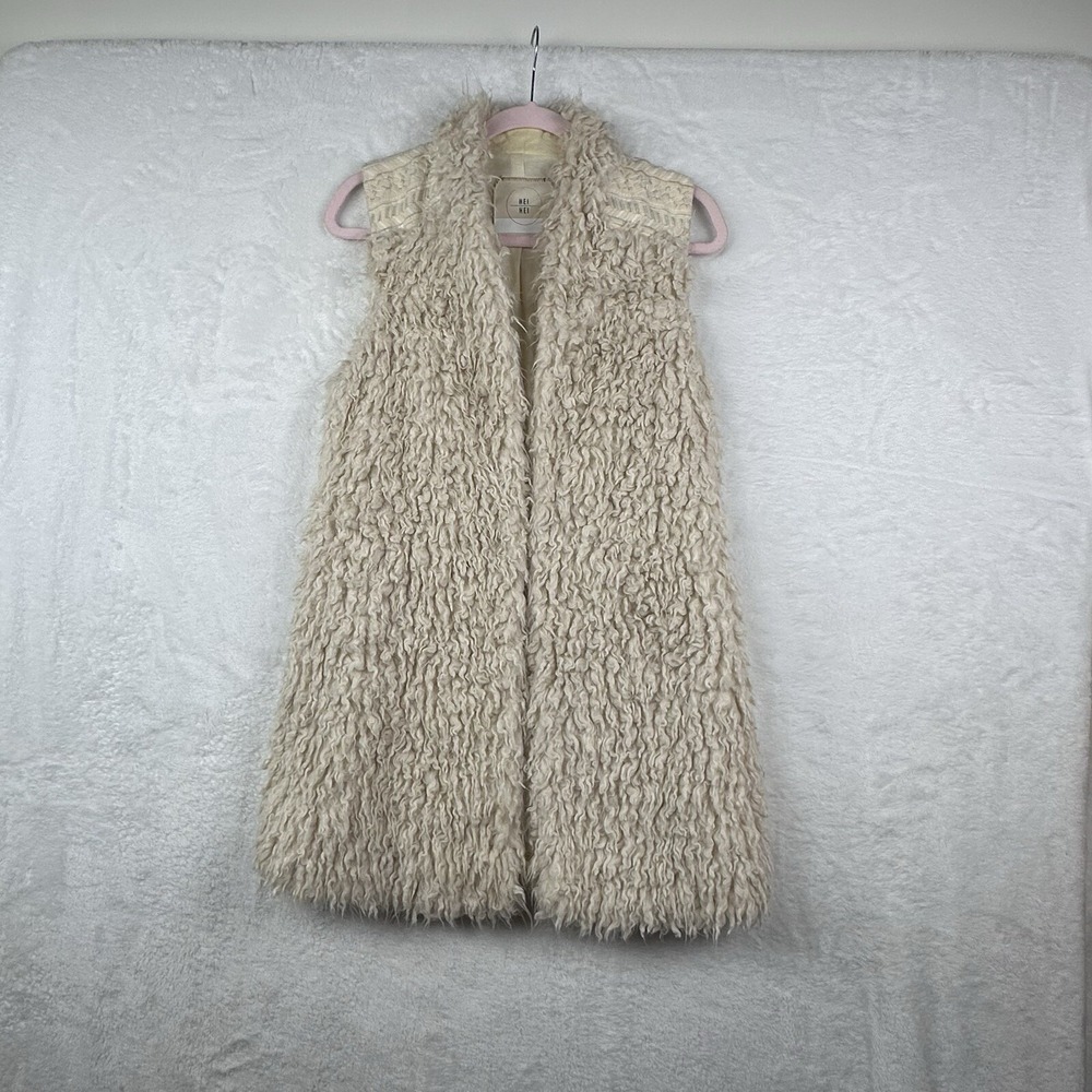 Anthropologie Hei Hei Womens XS Faux Sheepskin Shag Sherpa Vest Ivory Boho EUC